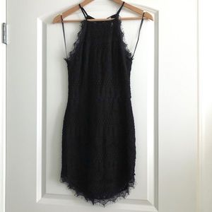 Black High Neck Lace Mini Dress